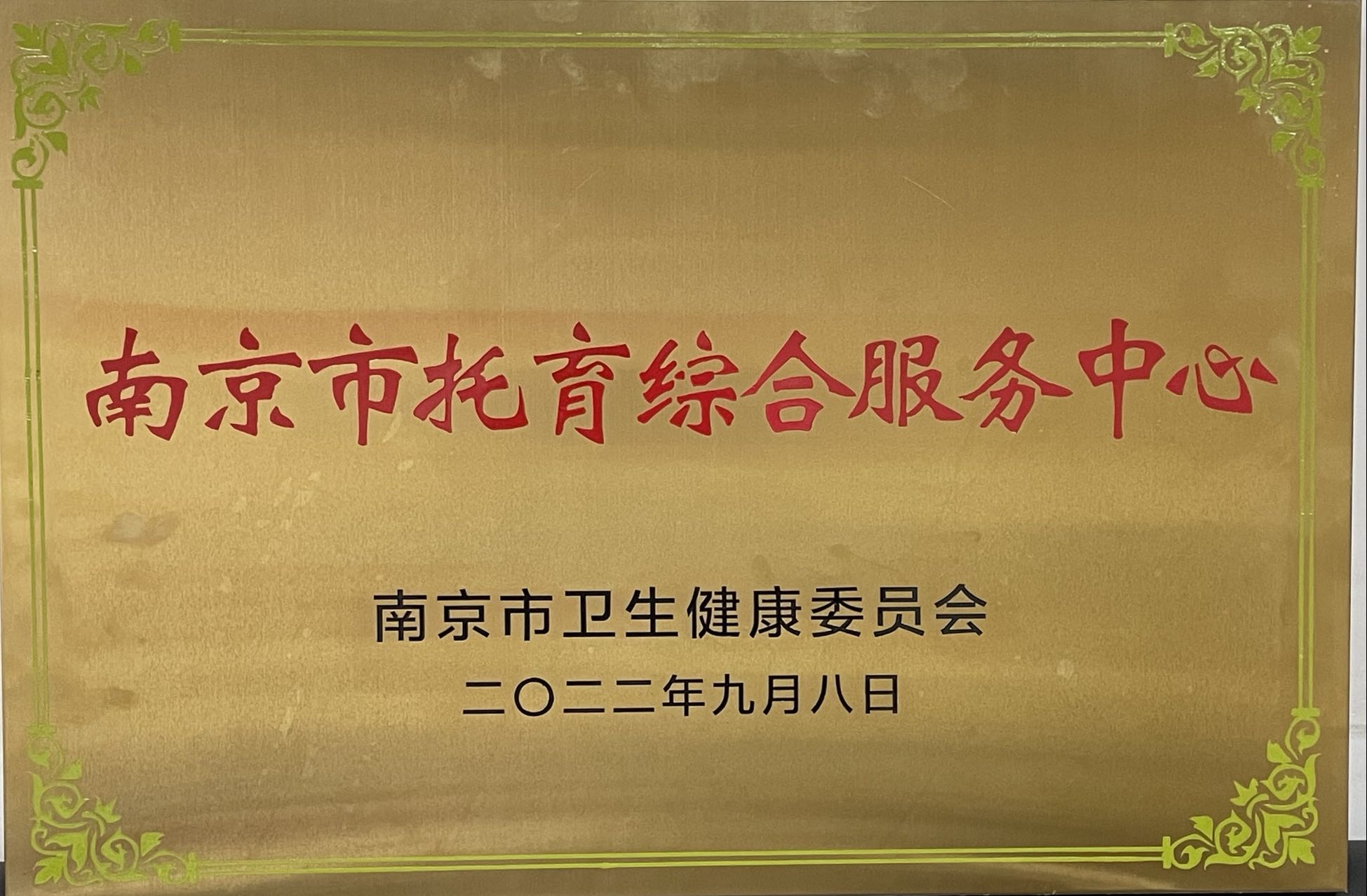 C:\Users\Administrator\Desktop\all\4雜項(xiàng)\其他\醫(yī)院榮譽(yù)\2023年榮譽(yù)獎(jiǎng)牌（獎(jiǎng)狀）照片\南京市托育綜合服務(wù)中心（2022.9.8）.jpg